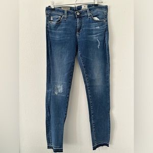 AG Super Skinny Ankle Jeans 12 Year Restored Distressed Denim  SZ 28 R